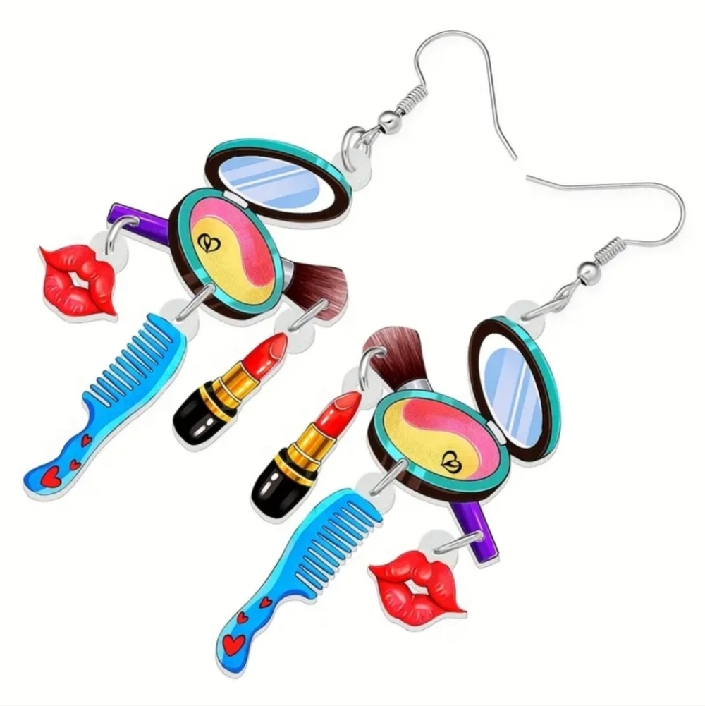 Colorful Makeup Theme Earrings For Kids And Adults
